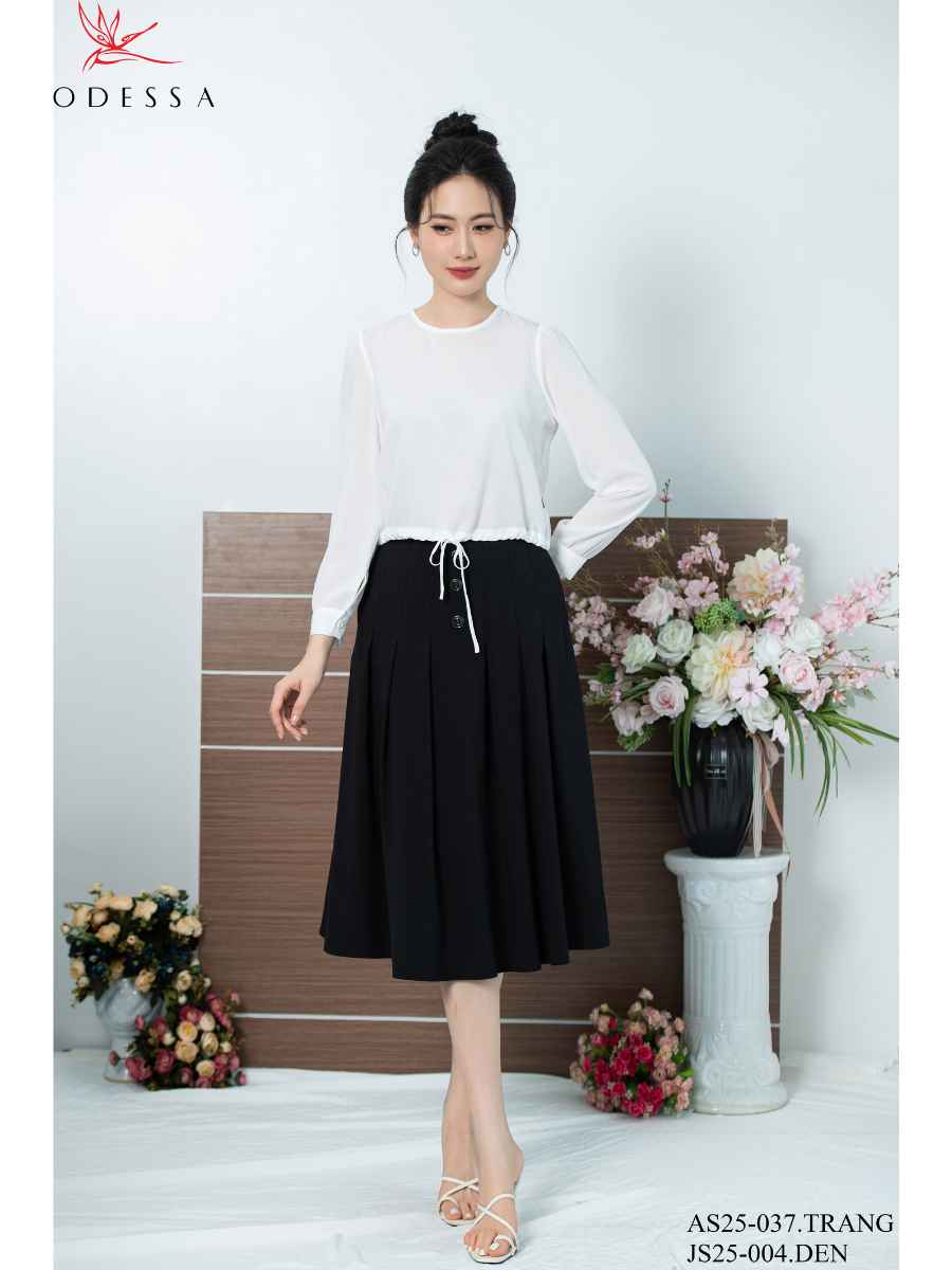 ÁO SƠ MI CỔ TRÒN PHỐI DÂY RÚT EO AS25-037