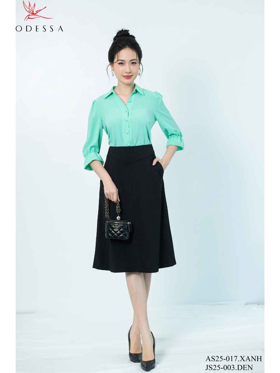 CHÂN VÁY XÒE NHẸ ĐÍNH CÚC TÚI JS25-003