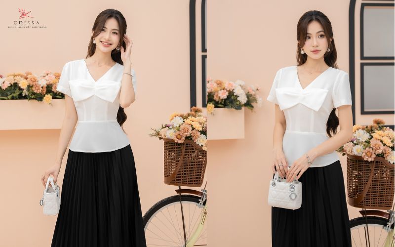  Áo trắng cổ nơ cách điệu