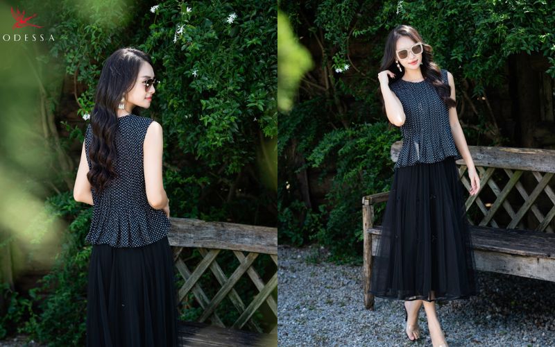 Chân váy dài phối cùng áo peplum