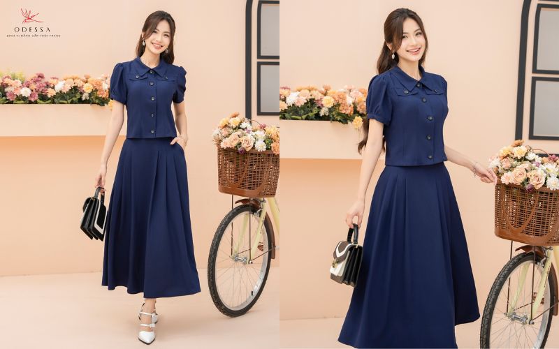 Chân váy dài phối cùng áo croptop 