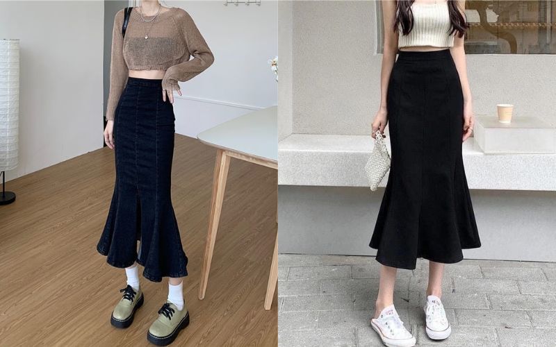 Chân váy đuôi cá phối áo croptop