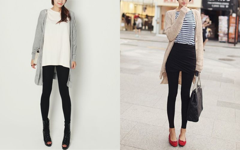 Quần legging và áo cardigan