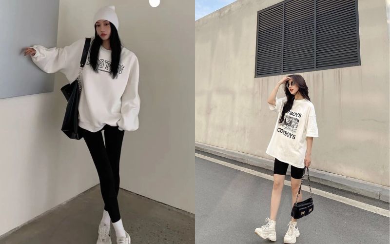 Áo dáng dài kết hợp quần legging