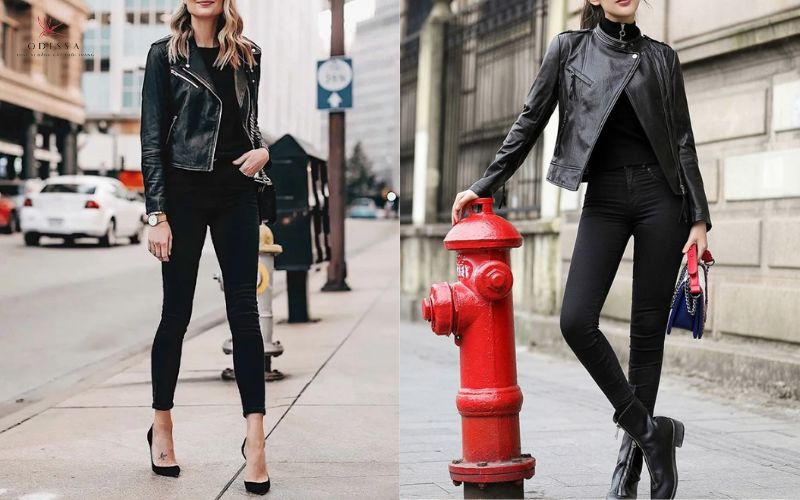 Áo khoác da kết hợp với quần legging