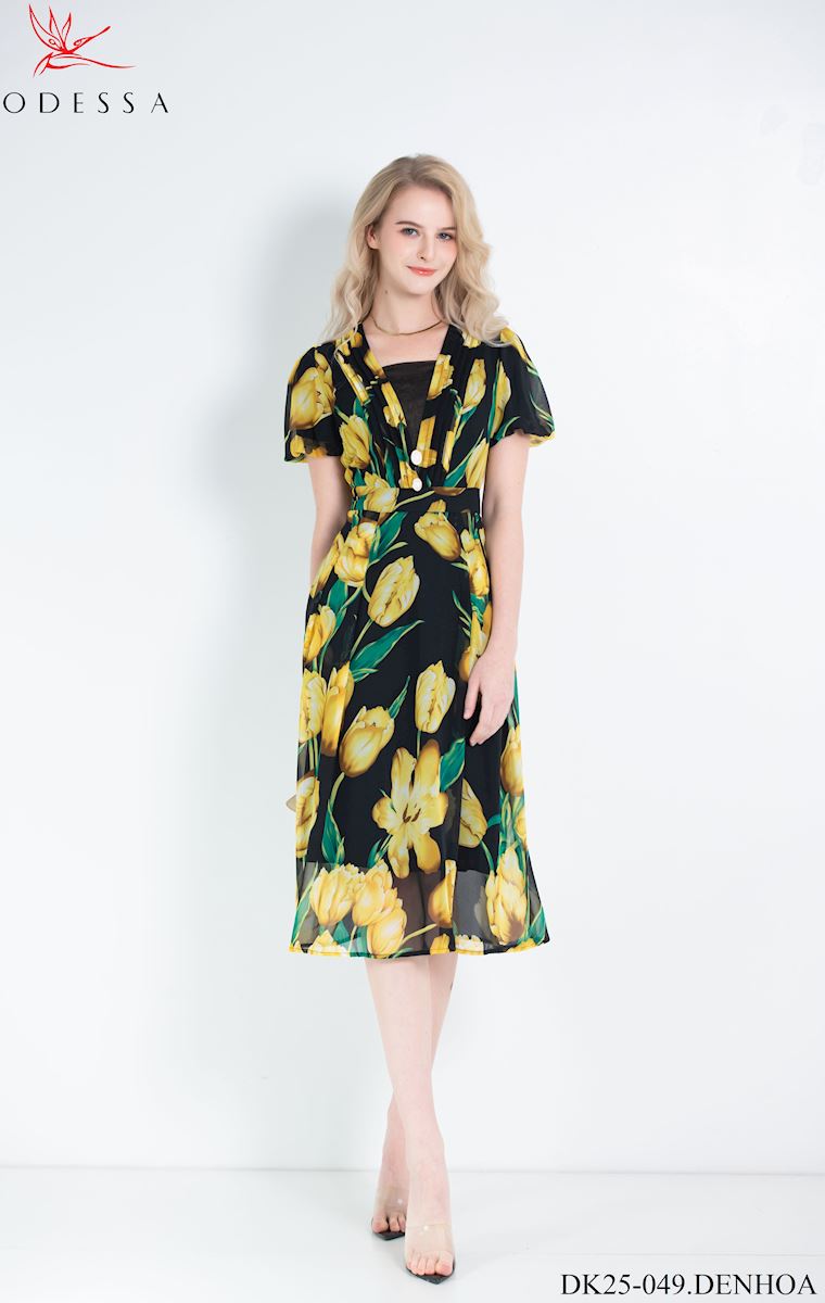 ĐẦM NỮ CỔ VUÔNG DẠO PHỐ DK25-049