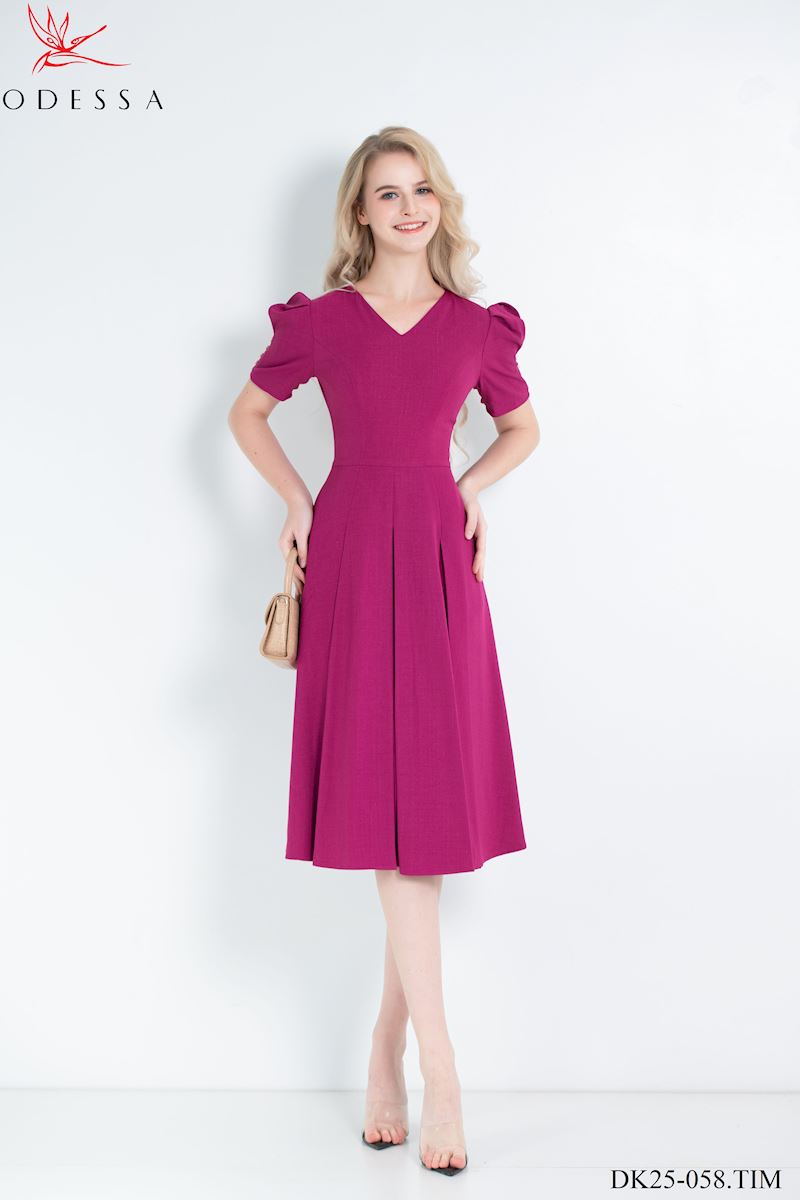 ĐẦM NỮ TAY BỒNG CỔ V DK25-058