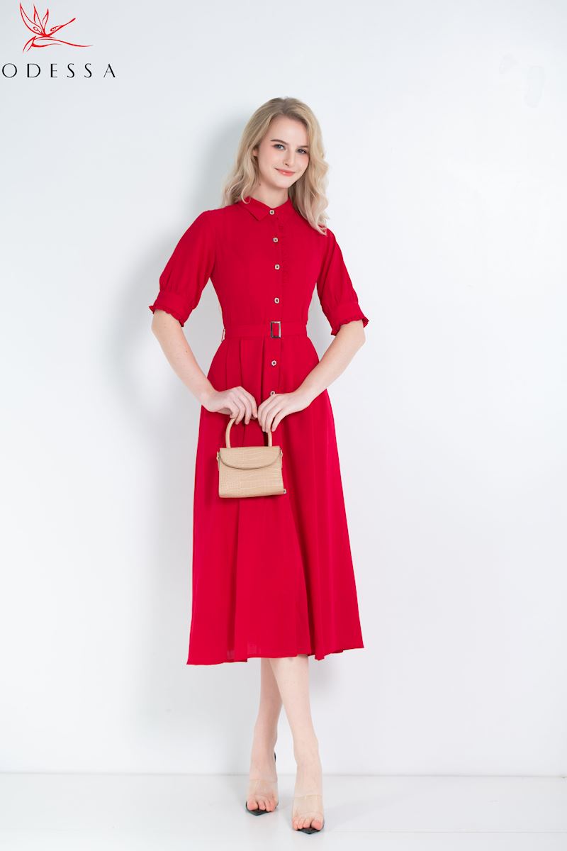 ĐẦM NỮ TAY LỠ PHỐI ĐAI DK25-059