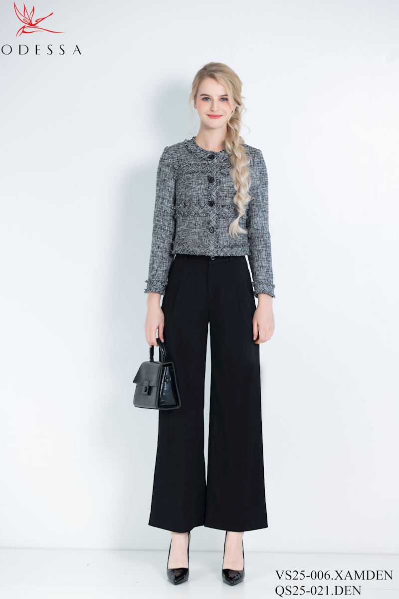 ÁO VEST DẠ CỔ TRÒN PHỐI CÚC TRẺ TRUNG VS25-006